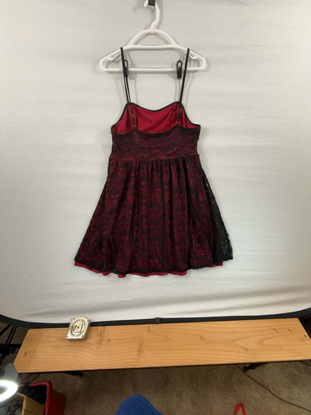 Gothic Grunge Maroon and Black Skull Lace Cami Dress